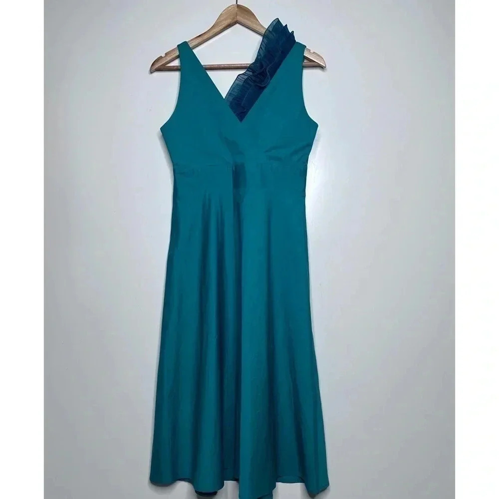 Tex by Max Azria Teal Cotton One Shoulder Ruffle Dress Size Small - Picture 6 of 10